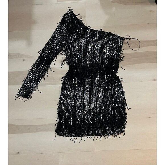 Identity Plus Size Flapper Retro Chic Shimmer Sequins Glam Party Mini Dress - Picture 4 of 9